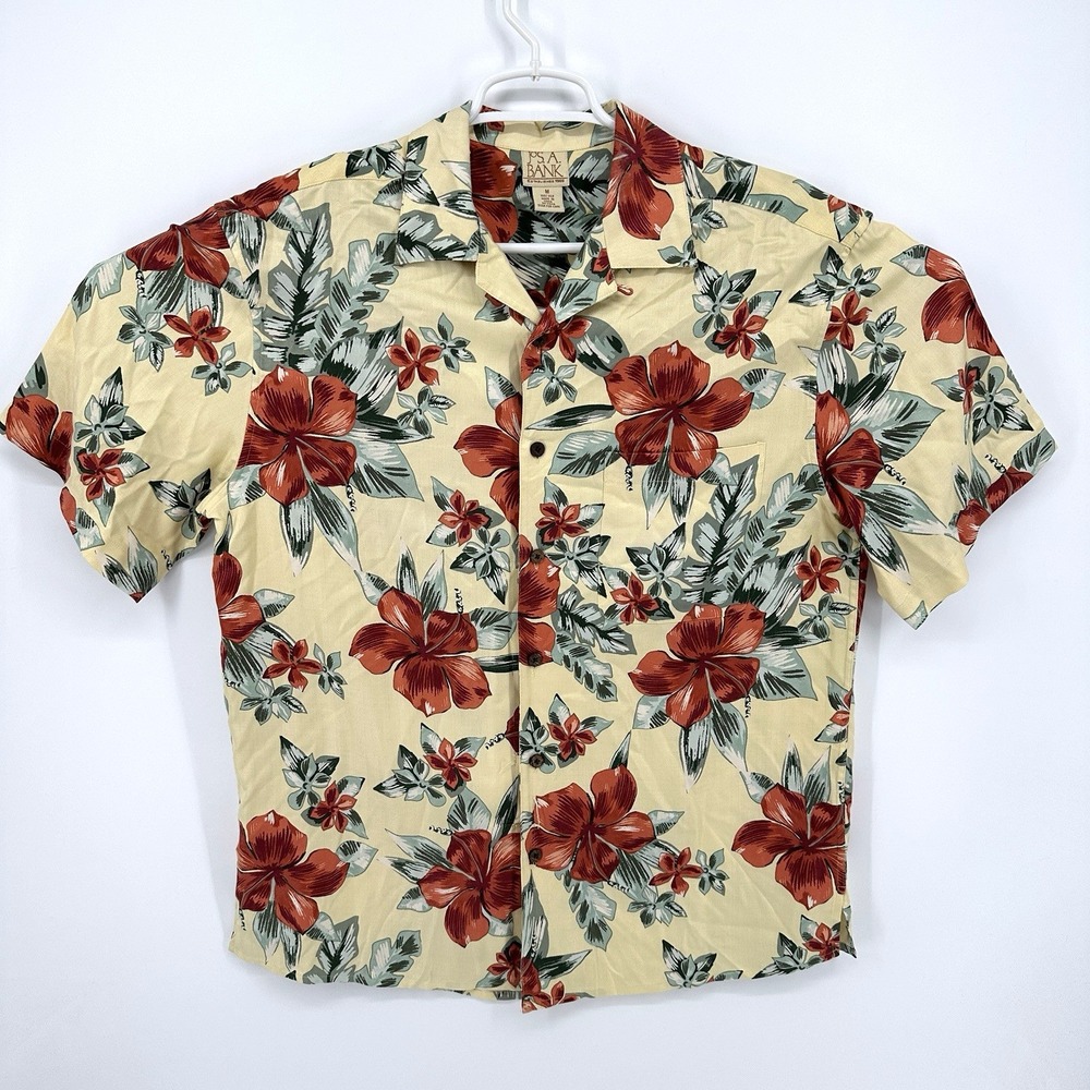 Jos A Bank Hawaiian Short Sleeve Silk Mens M Shirt Resort Vacation Beach Party